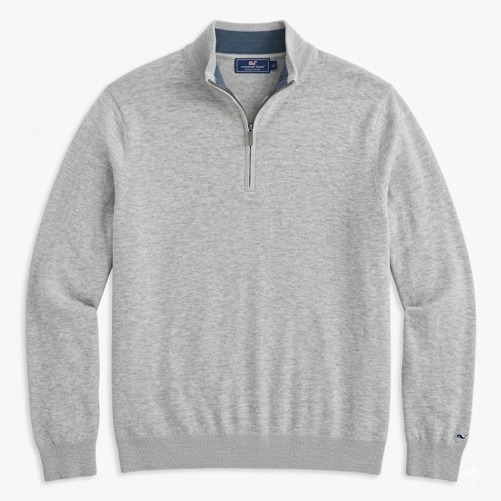 Vineyard Vines Men Edgartown Quarter Zip Sweater Light Gray Heather Pullover XXL